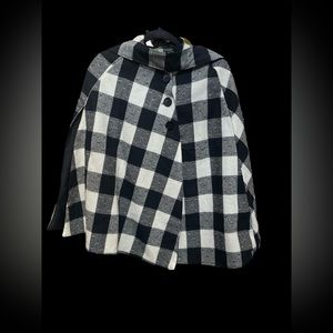 Black and white plaid wool cape  with belt